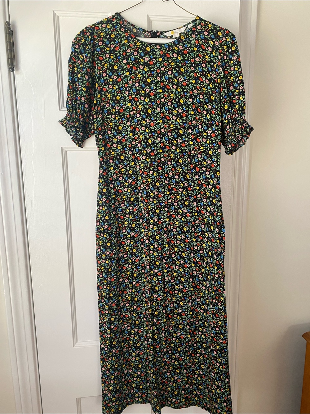 Boden Black Maxi Dress with Multi-Color Floral Print
